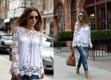 Long sleeve hollow flower lace shirt