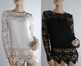 Long sleeve hollow flower lace shirt